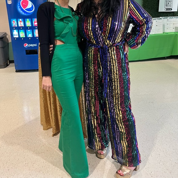 Green flare romper. Worn ONCE. - Picture 3 of 3